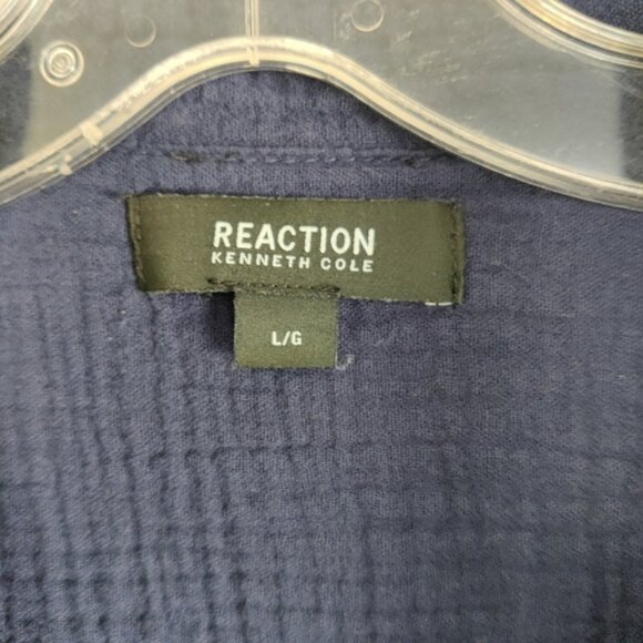 Women's Kenneth Cole Reaction Navy Cotton Button Down Shirt Sz Large Seersucker - Picture 2 of 7